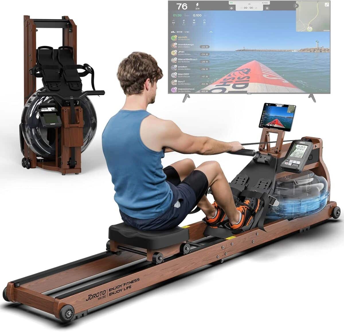 Test du rameur Joroto en bois de chêne pliable avec réservoir 28L