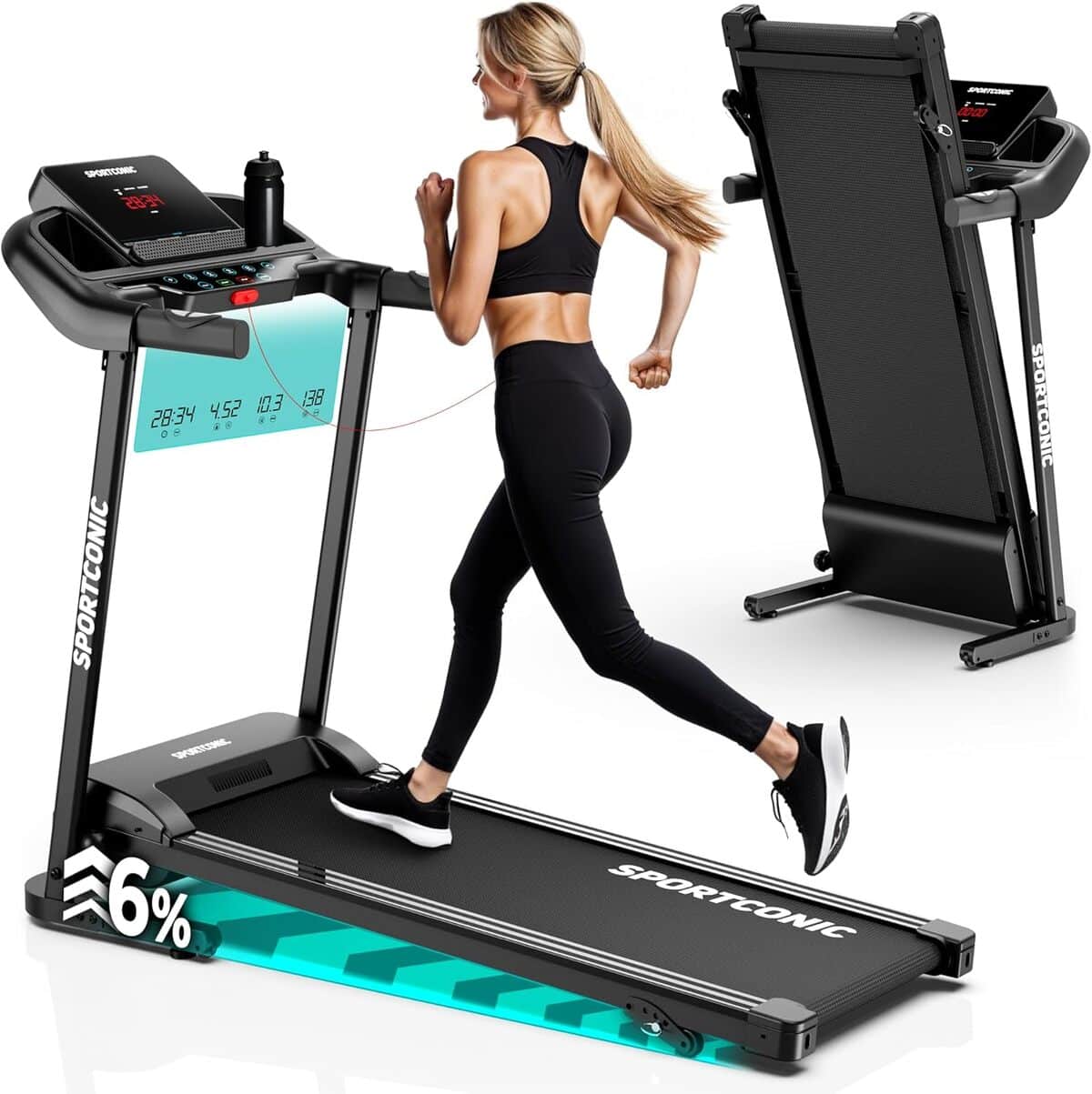 Test du tapis de course Sportconic 1-12 km/h pliable avec programmes et LED