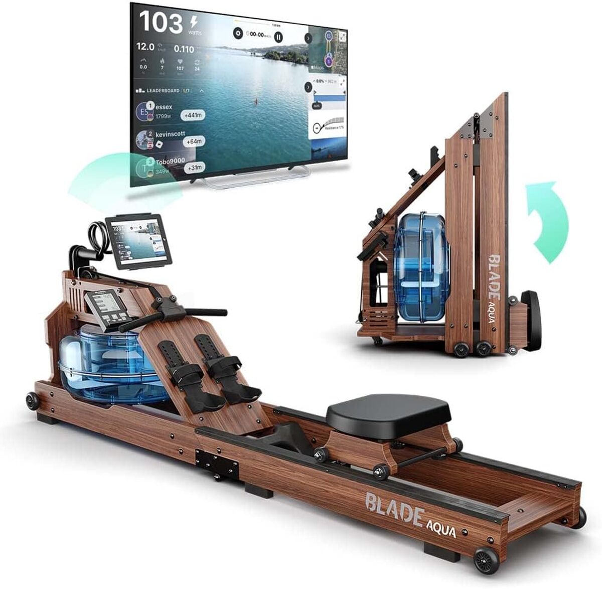 Test Bluefin Fitness Blade Aqua W-1 : rameur à eau pliable en bois avec écran LCD