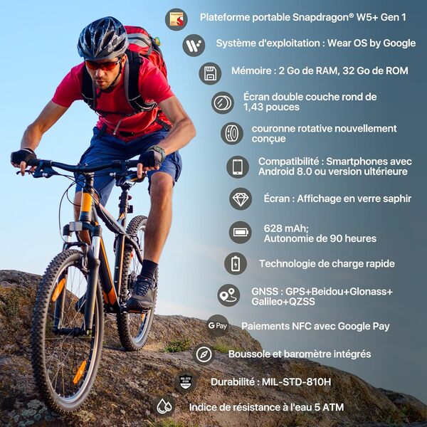 Ticwatch Pro 5 Enduro Slate Montre connectée pour Hommes, Android Wear OS, Batterie de 90 Heures, Plus de 110 Modes d'entraînement, fréquence Cardiaque 7/24, Non Compatible avec l'iPhone