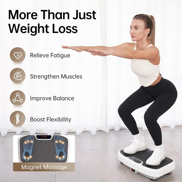 YAMO YV20 Plateforme vibrante de Fitness | 99 Niveaux de Vitesse, 5 programmes, télécommande et Bandes de résistance | Écran Tactile LED, capacité de 150 kg, Plaque vibrante pour Femme