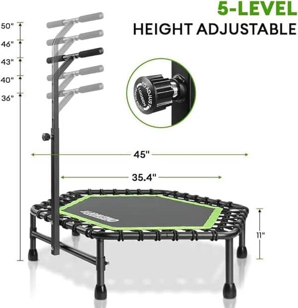 ONETWOFIT Trampoline à Rebond de 107/114cm pour Adultes, Mini Trampoline Silencieux pour Exercices en intérieur, Trampoline de Fitness avec Rebond Bungee