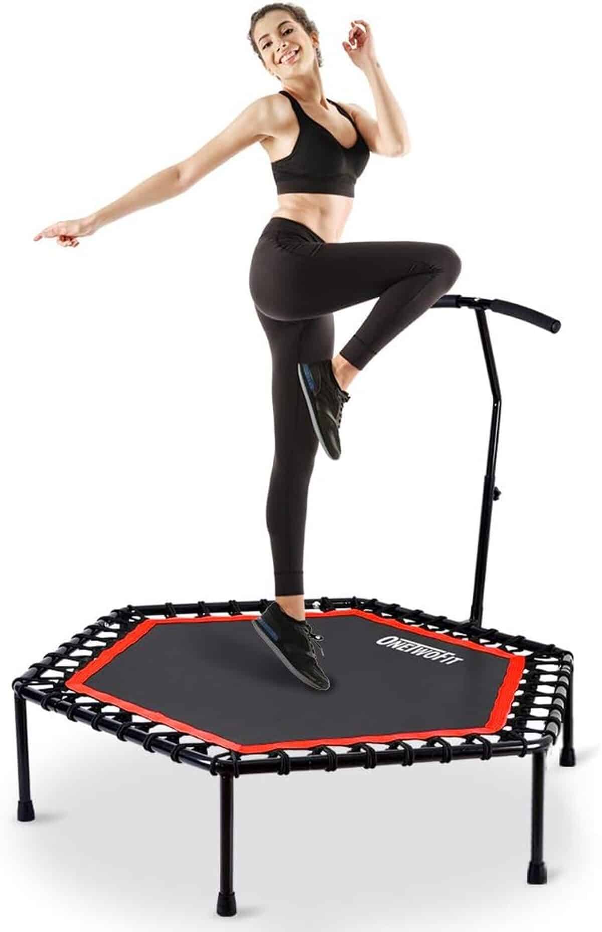 Test du trampoline de fitness ONETWOFIT 48 po OT088, poignée ajustable