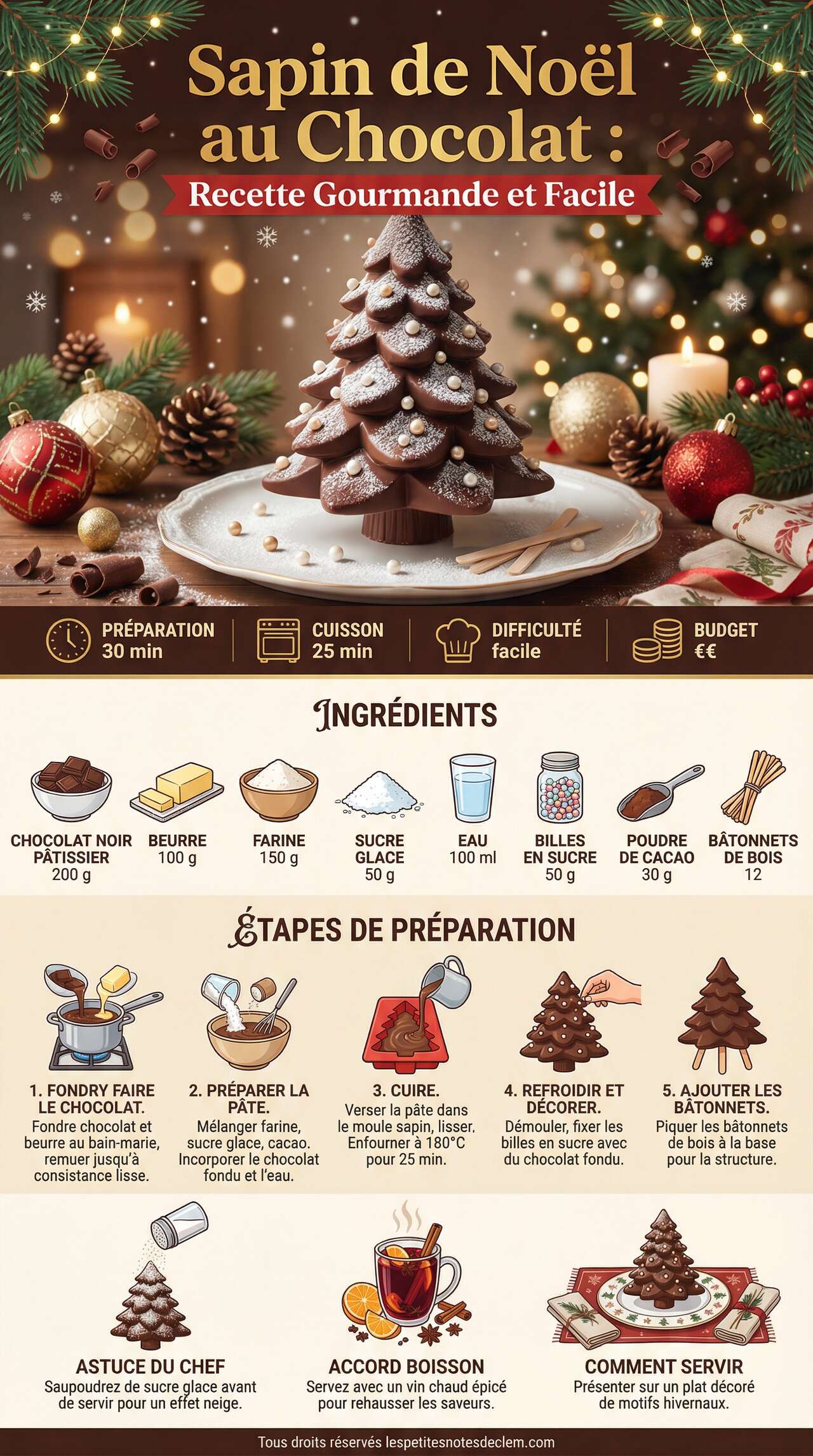 Infographie de la recette Sapin de No&euml;l au Chocolat : recette Gourmande et Facile