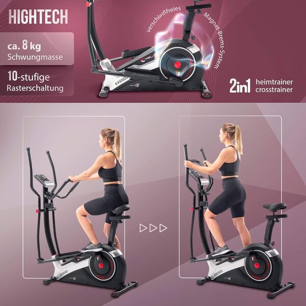 Christopeit Sport AX 6500 Vélo hybride 2 en 1 – 10 niveaux de résistance, avec système de freinage magnétique, poids jusqu'à 150 kg