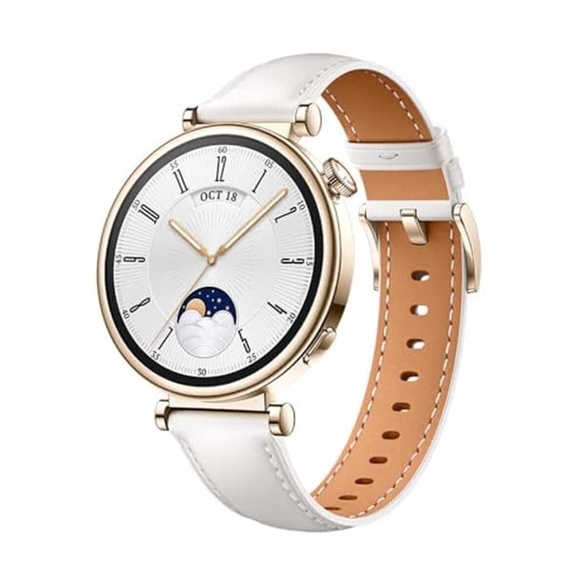 Test montre connectée Huawei WATCH GT4 41mm : bracelet cuir blanc