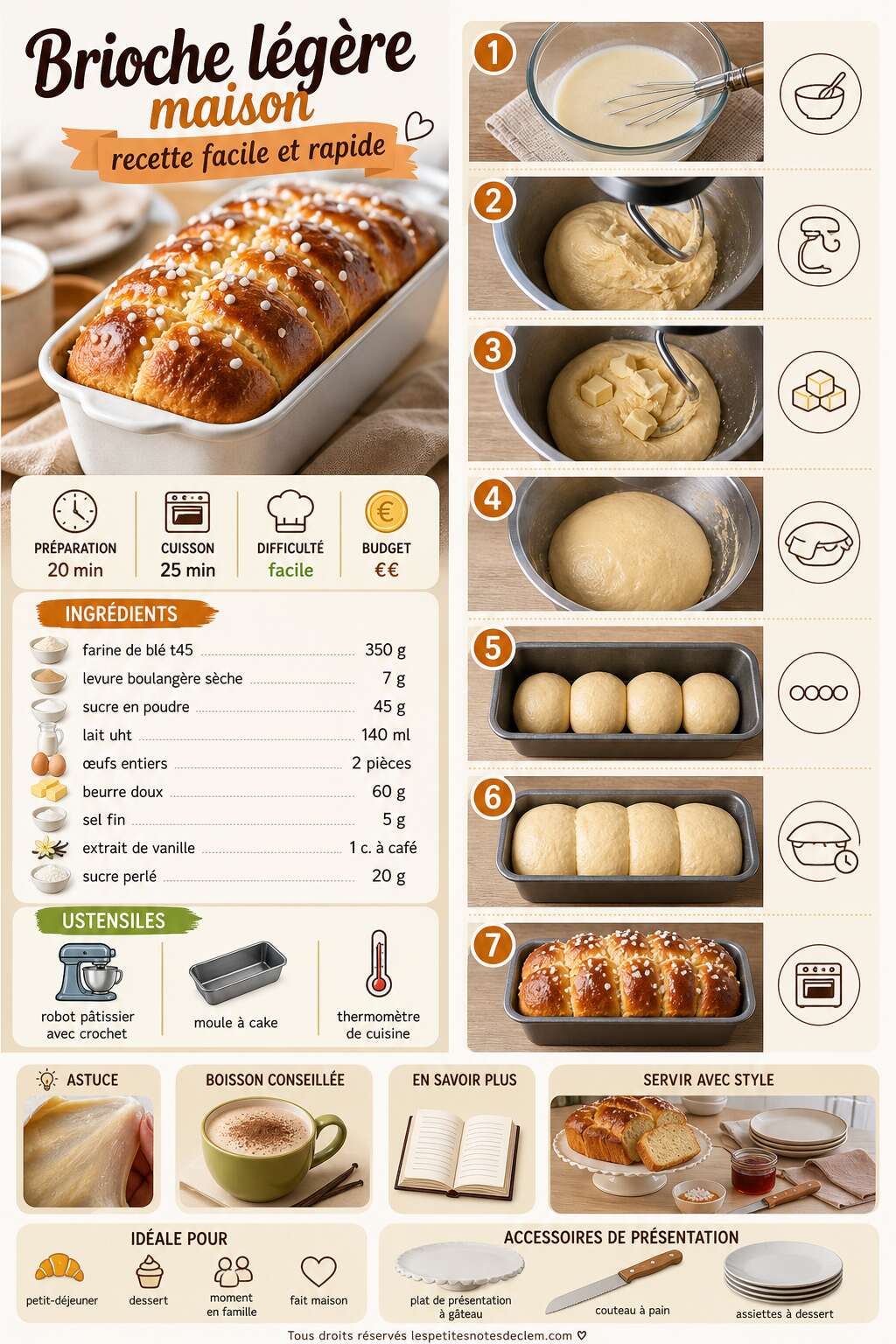 Fiche recette Brioche l&eacute;g&egrave;re maison : recette facile et rapide
