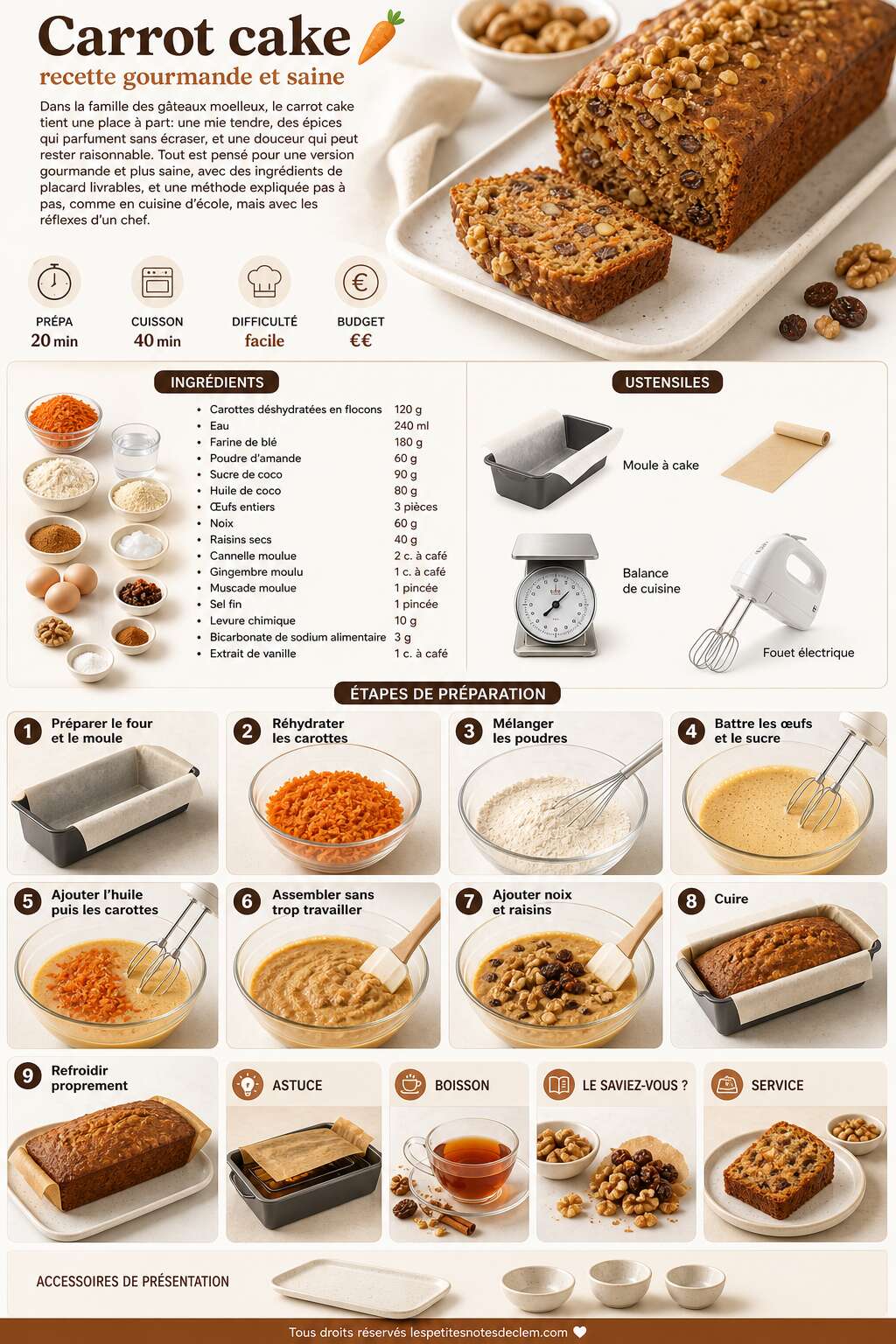 Fiche recette Carrot cake : recette gourmande et saine