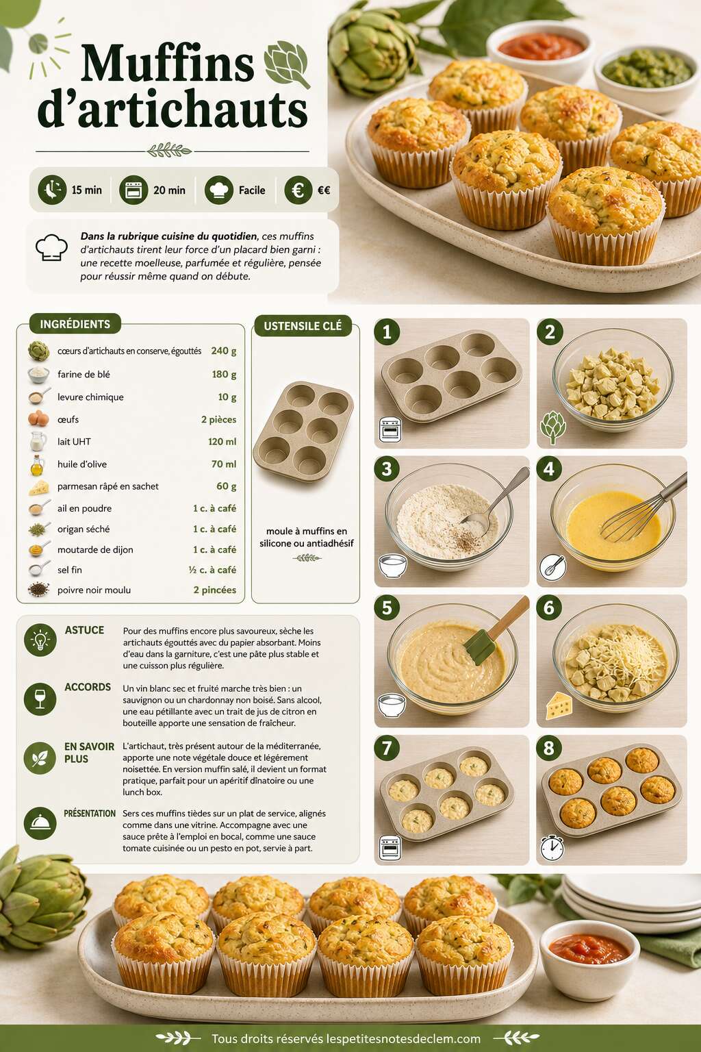 Fiche recette Muffins d'artichauts : recette savoureuse et facile