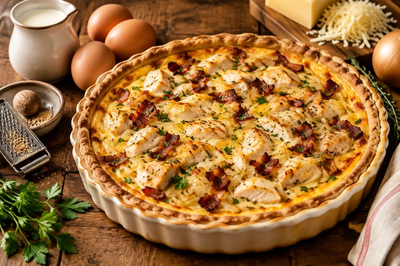 Quiche au poulet facile et savoureuse : recette rapide