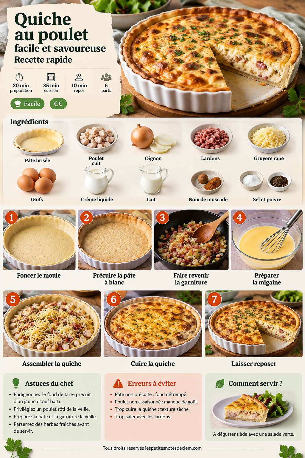 Fiche recette Quiche au poulet facile et savoureuse : recette rapide Fiche recette Quiche au poulet facile et savoureuse : recette rapide